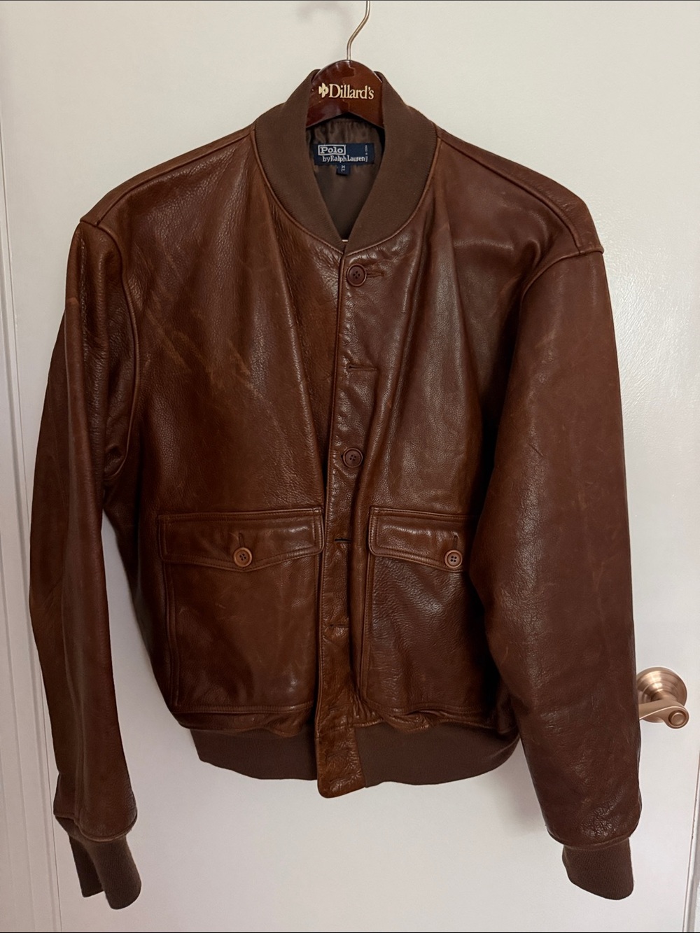 Polo by Ralph Lauren Chestnut Brown Leather Bomber Jacket
